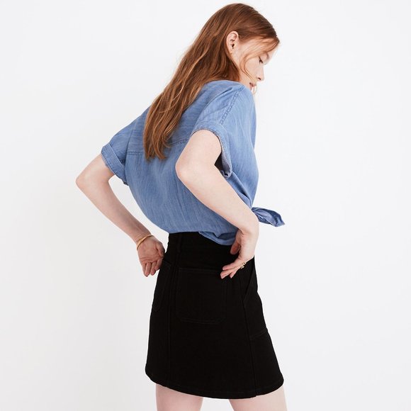 Denim Zip Utility Skirt in Black Frost - Picture 4 of 9